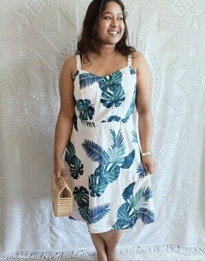 Old Navy Fit & Flare Tropical Cami Dress Plus Size 2X Monstera Palm Leaf Lined